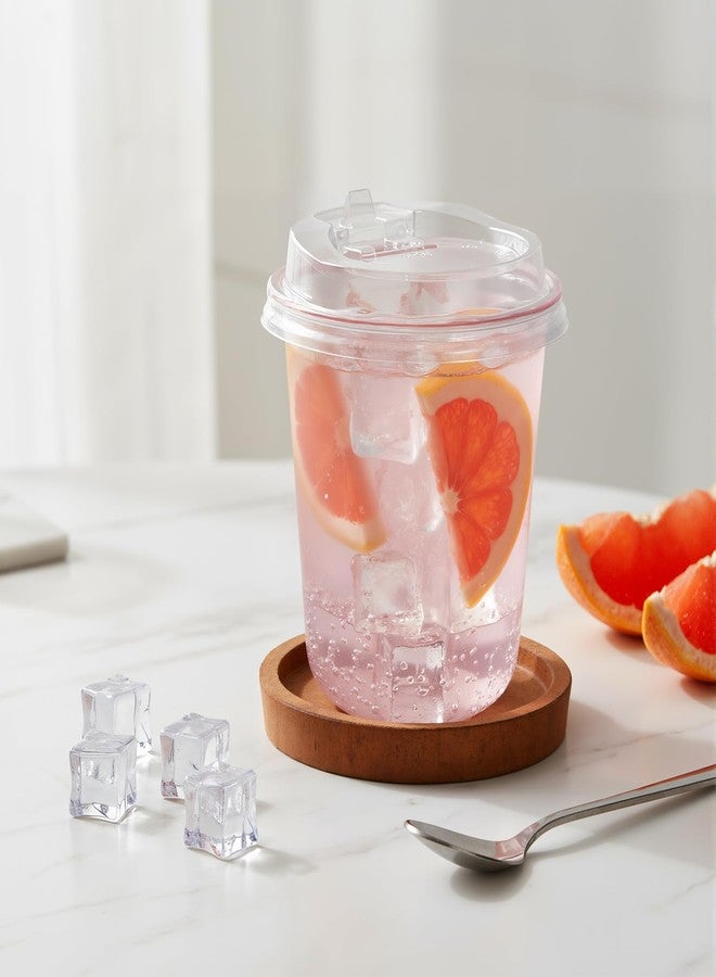 LemonRoad 50 Pack 12 Oz Pink Clear Plastic Cups with Sip Lids Round Bottom Disposable Iced Coffee Cups with Strawless Lids for Iced Coffee Juices Smoothie Cold Beverage Party Catering Supplies - Image 5